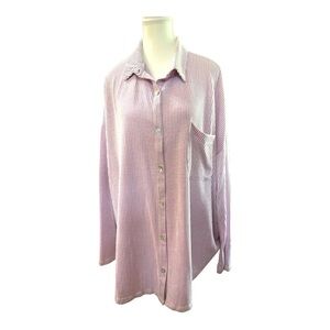Blooming Apparel Lavender & White Striped Button Down Top – Size 1X